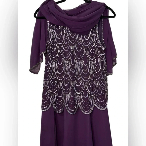 J Kara sleeveless beaded dress with matching scarf & sheer bolero cover up - Picture 11 of 12